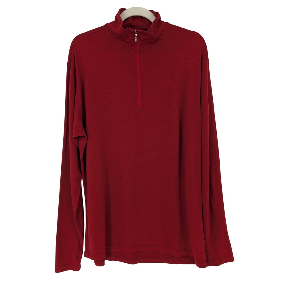 Smartwool 1/4 Zip Pullover Mens XL Red 100% Merino Wool Mock Neck Hiking Outdoor